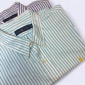 Ralph Lauren XXL Striped Button‎ Down Shirt Lot (2) Blue & Aqua Classic Fit